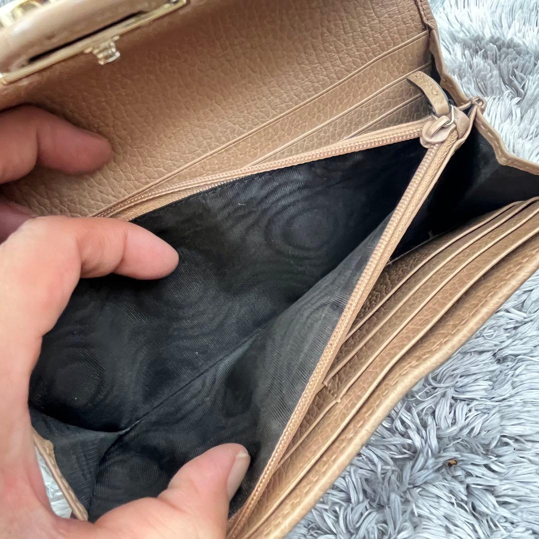 美品✨GUCCI インターロッキング シボレザー 長財布 ベージュ