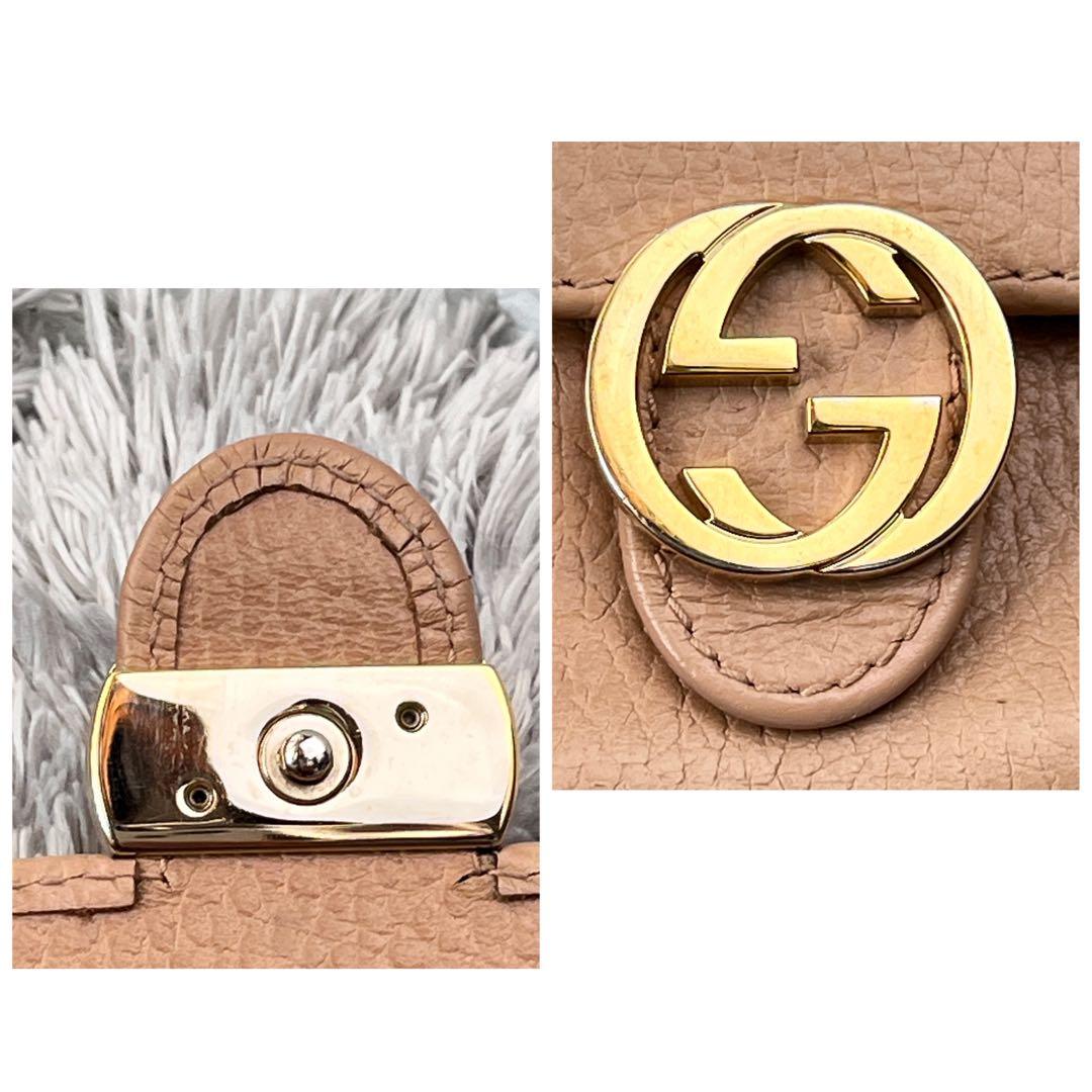 美品✨GUCCI インターロッキング シボレザー 長財布 ベージュ