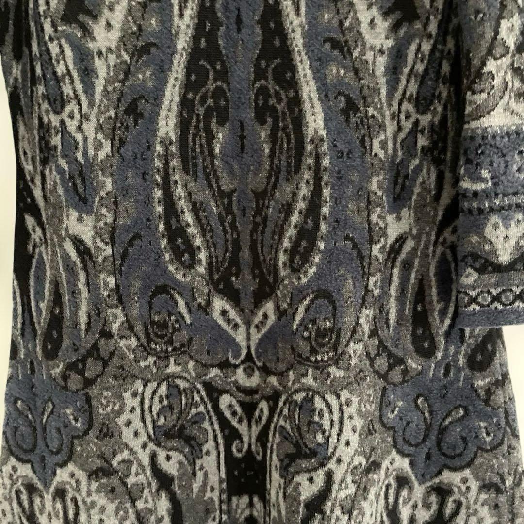 ETROエトロ ネイビー グレー 長袖ひざ丈ワンピース ニット ペイズリー 40