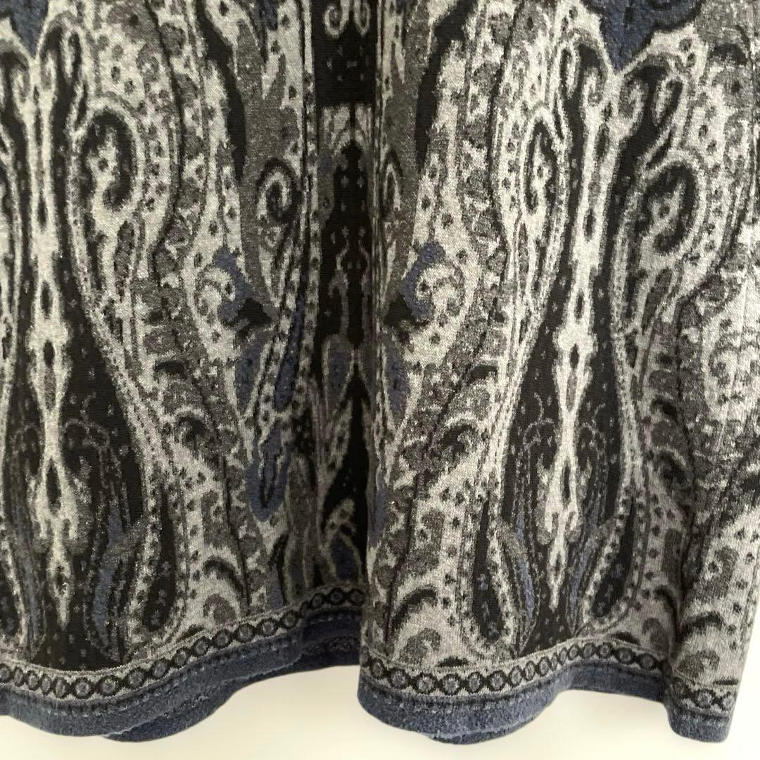 ETROエトロ ネイビー グレー 長袖ひざ丈ワンピース ニット ペイズリー 40