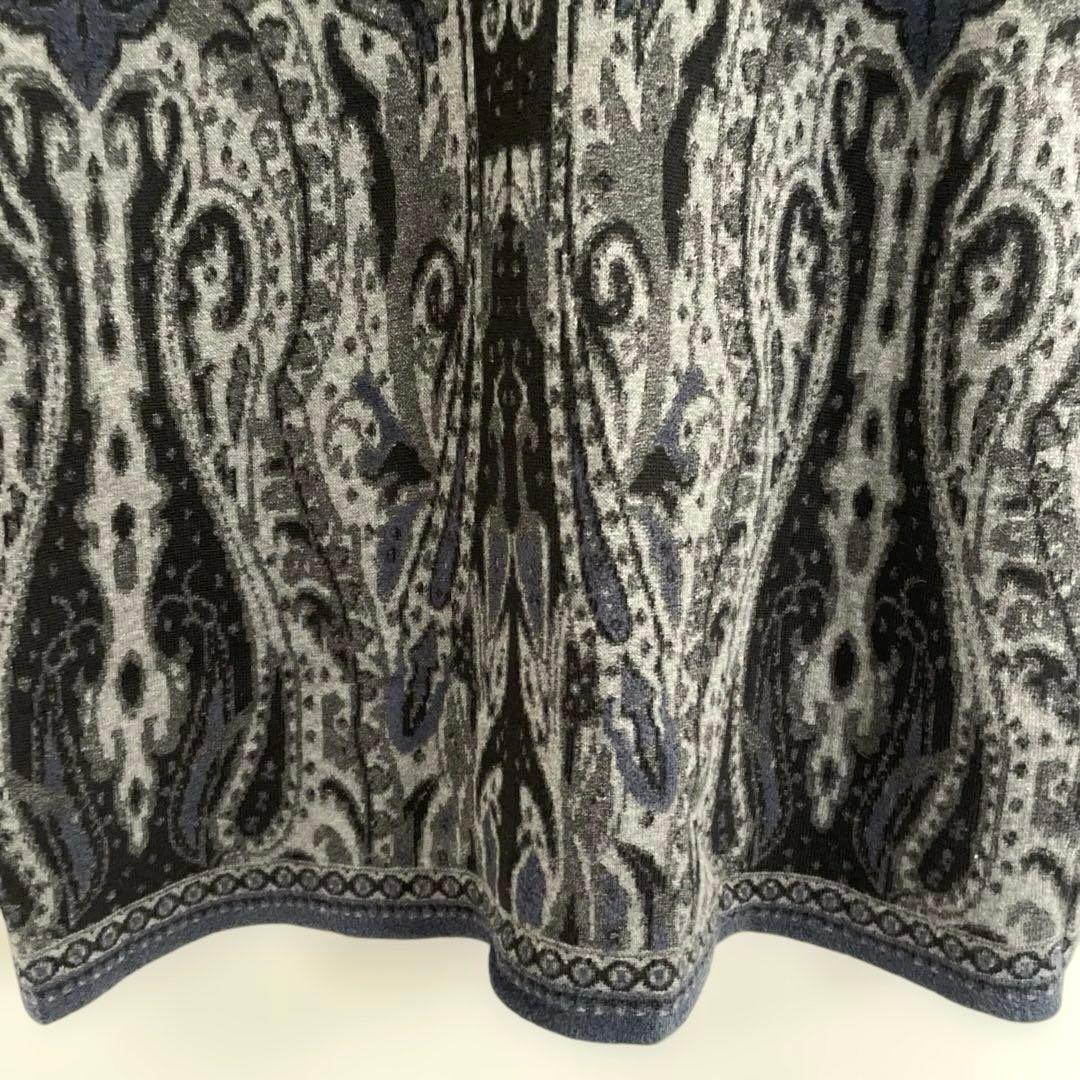 ETROエトロ ネイビー グレー 長袖ひざ丈ワンピース ニット ペイズリー 40