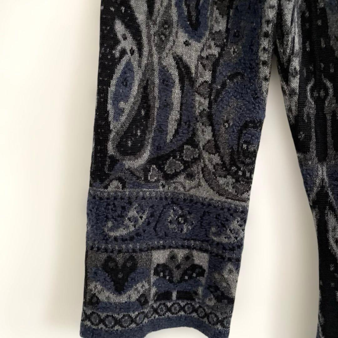 ETROエトロ ネイビー グレー 長袖ひざ丈ワンピース ニット ペイズリー 40