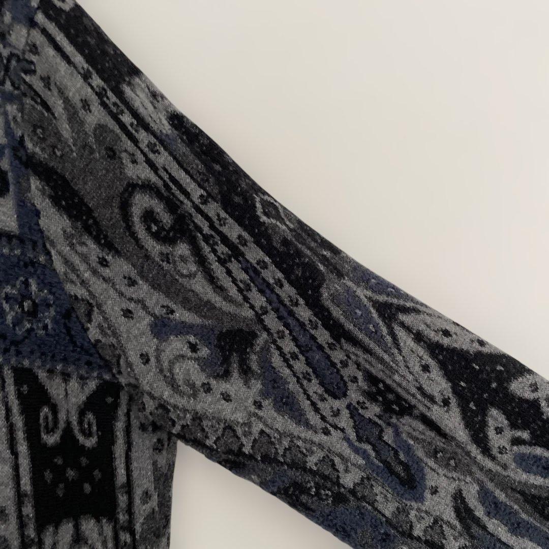 ETROエトロ ネイビー グレー 長袖ひざ丈ワンピース ニット ペイズリー 40