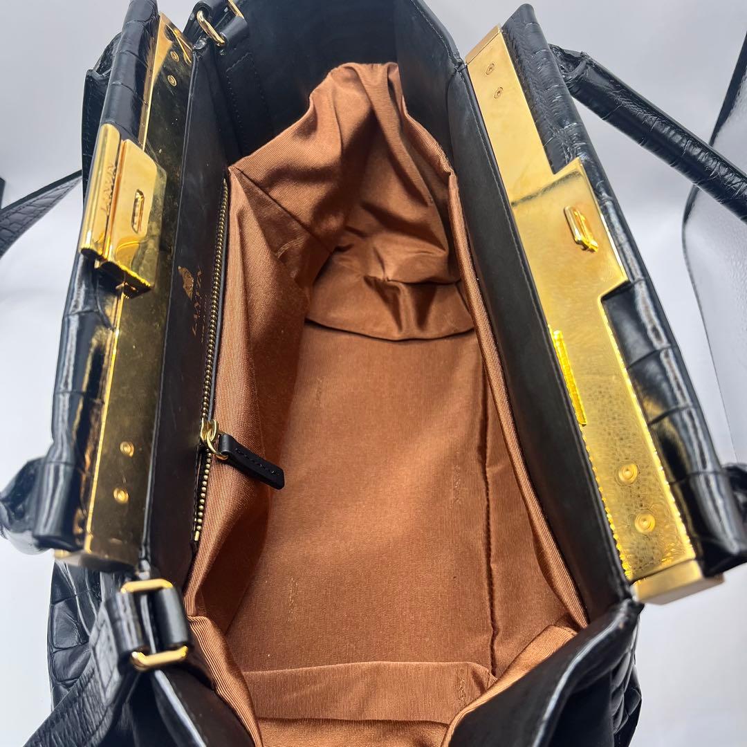 定価25万美品ランバンL 黒 クロコ押型ハンドバックショルダーバック