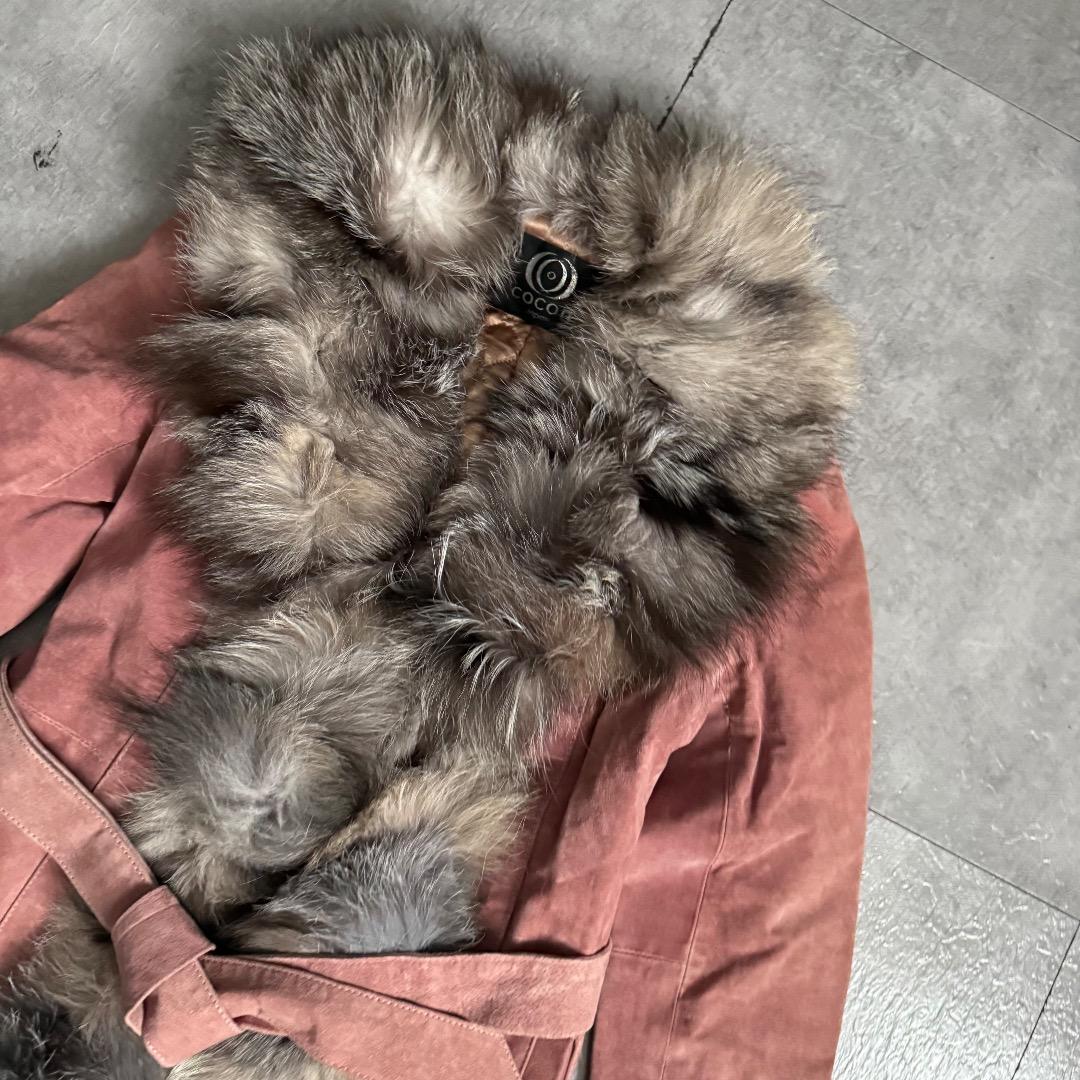 COCONピックレザーロングコートリアルファーy2k豚革平成ギャル多系統