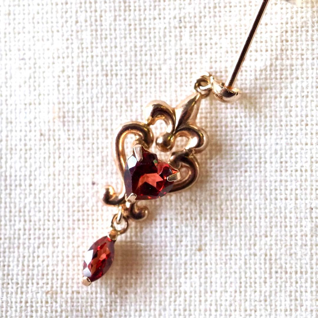 k18｜ガーネットピアス｜ハートシェイプ｜ハート型