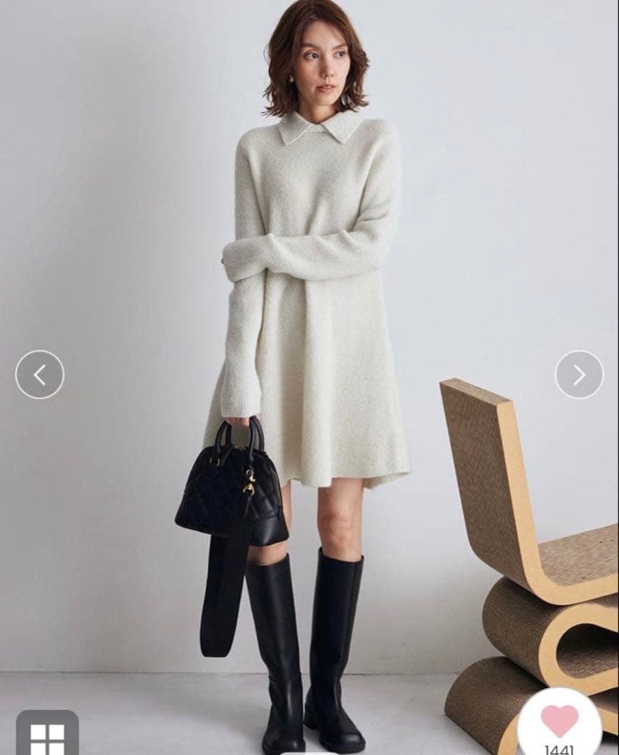 【新品未使用】Mila Owen 襟付きペプラムニットミニワンピース ホワイト