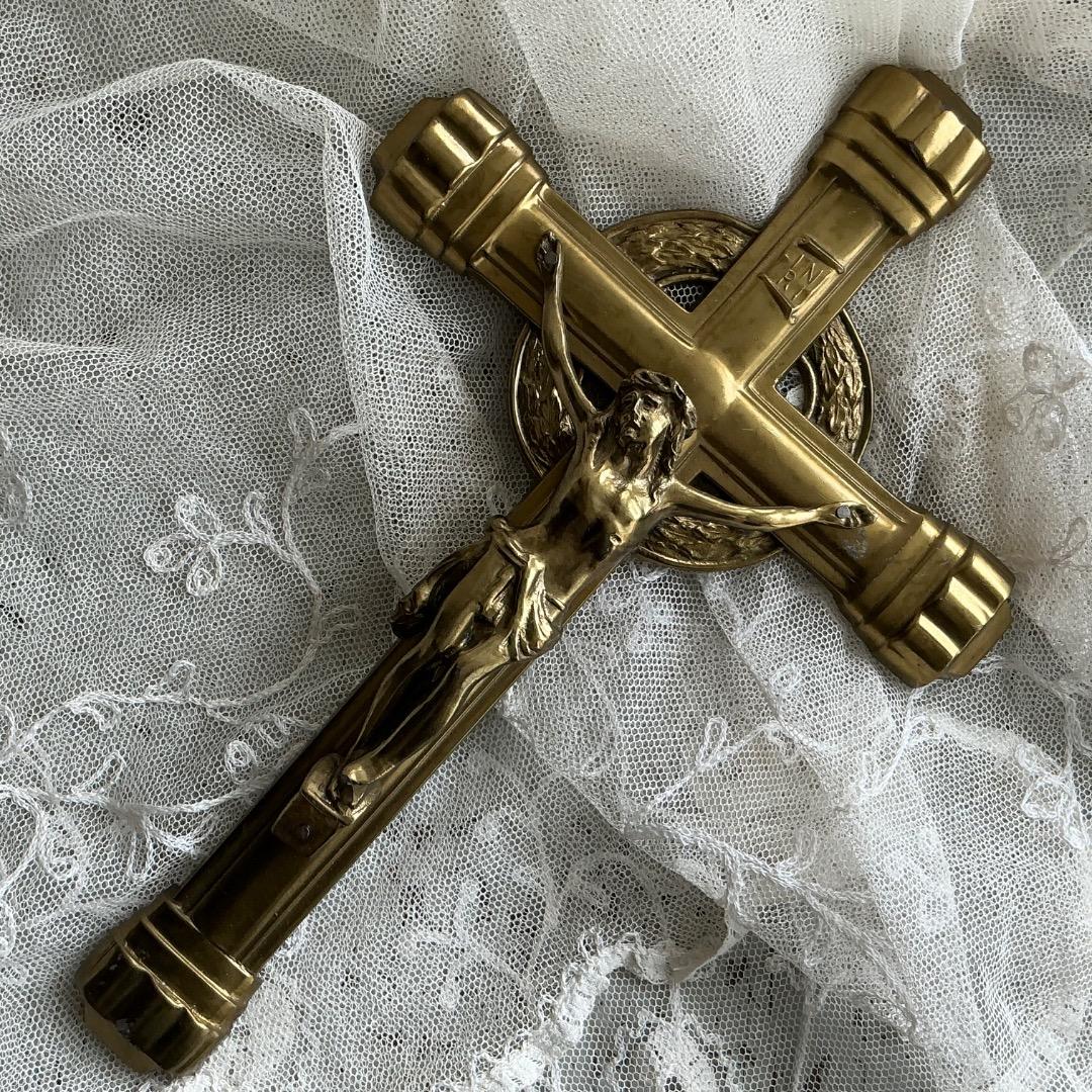 フランスアンティーク　聖母マリア　フレーム　メダイ　十字架　聖テレサ