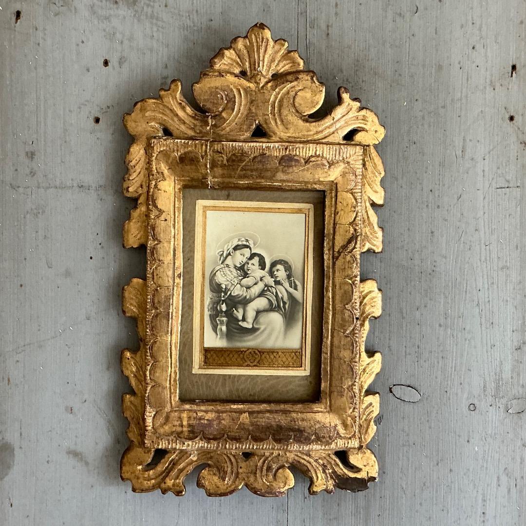 フランスアンティーク　聖母マリア　フレーム　メダイ　十字架　聖テレサ