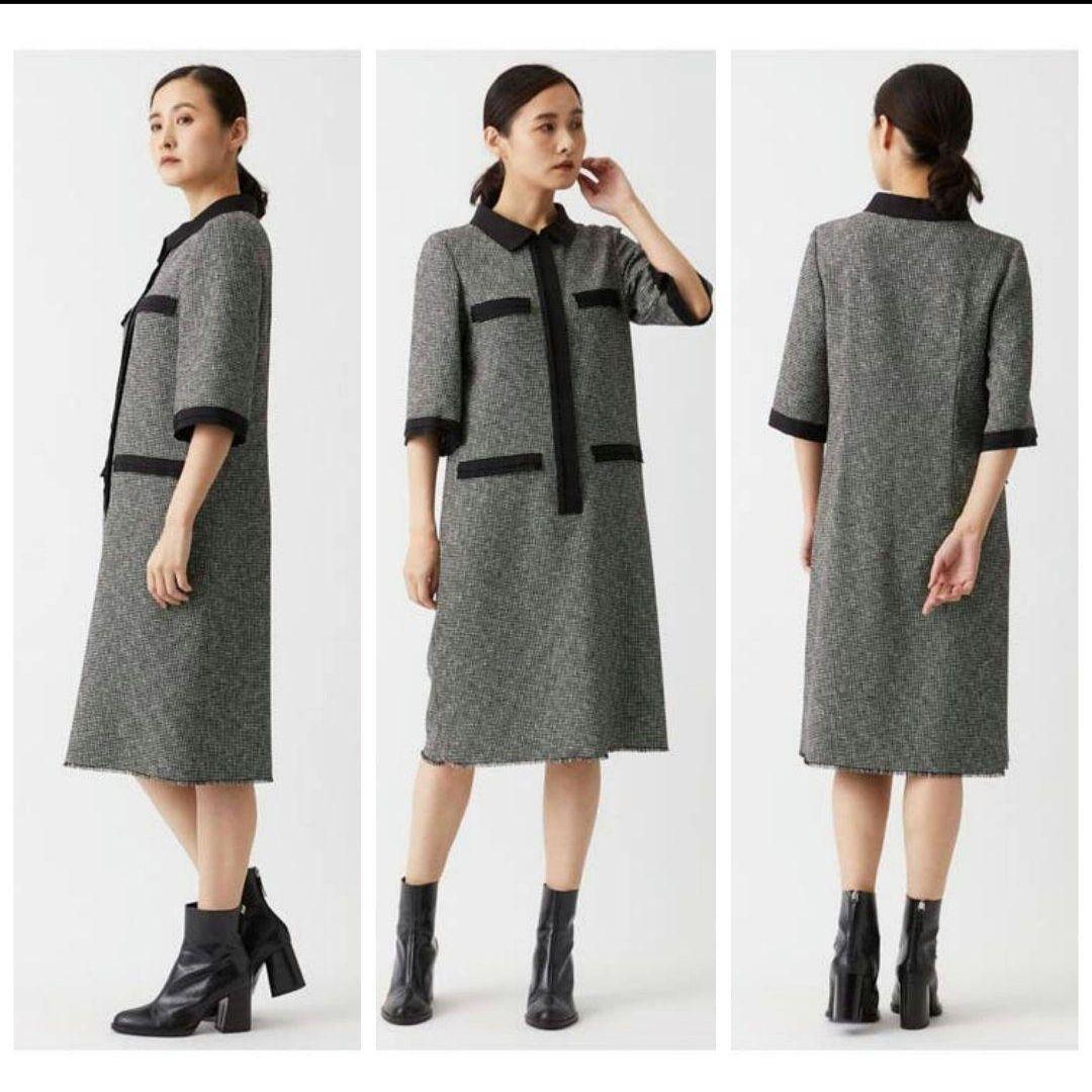 美品✨ランバンコレクション ツイード ワンピース 五分袖 M 比翼