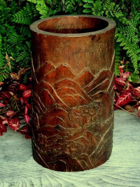 ♥中国 古玩 竹製 筆筒 書道具