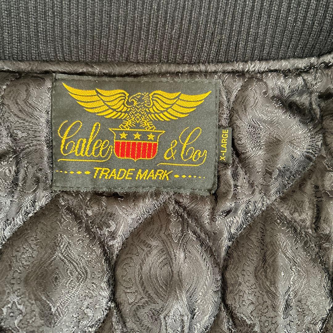 希少 CALEE キャリースタジャン ブラック/袖レザーホワイト XLサイズ