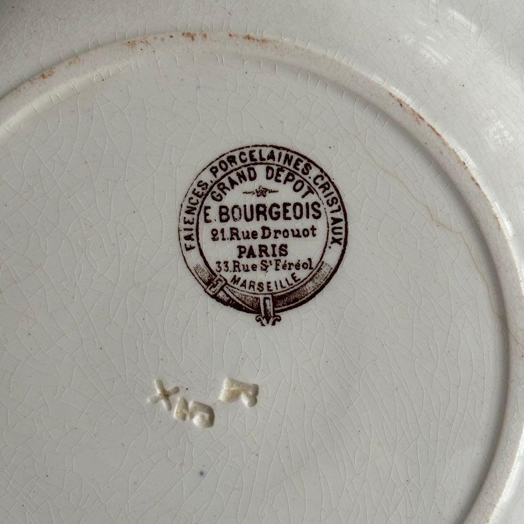 フランスアンティーク E.ブルジョワ セピア色のレースと花枝のディナー