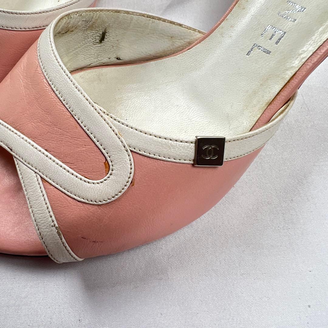 靴 CHANEL coco mark leather mules baby pink