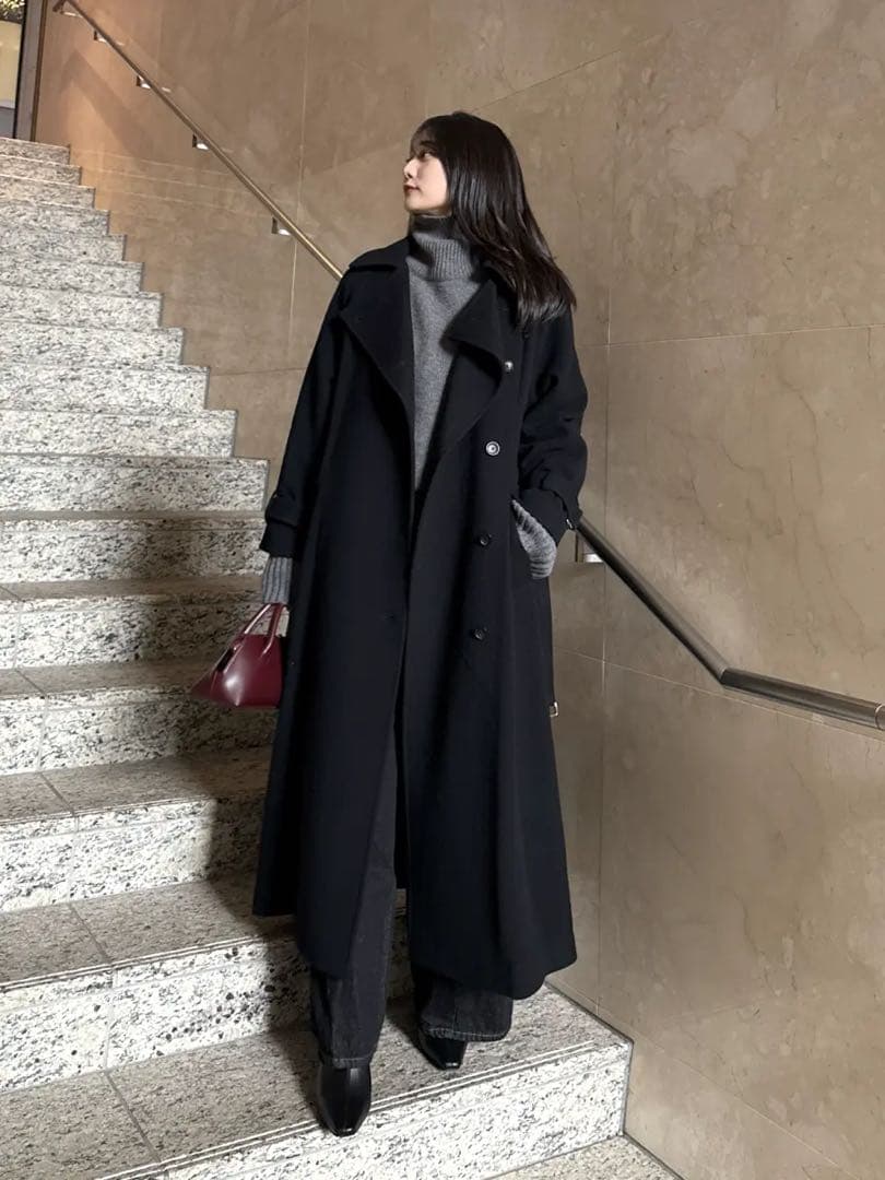 アニュアンス　ウールトレンチコート　ブラック　2025AW