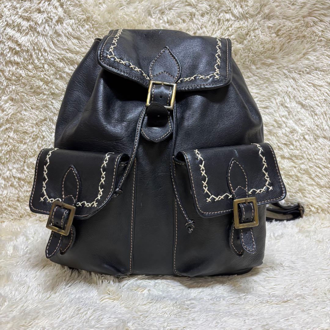 極美品　カンポマッジ　レザー　リュック　ダブルポケット　黒　ゴールド金具