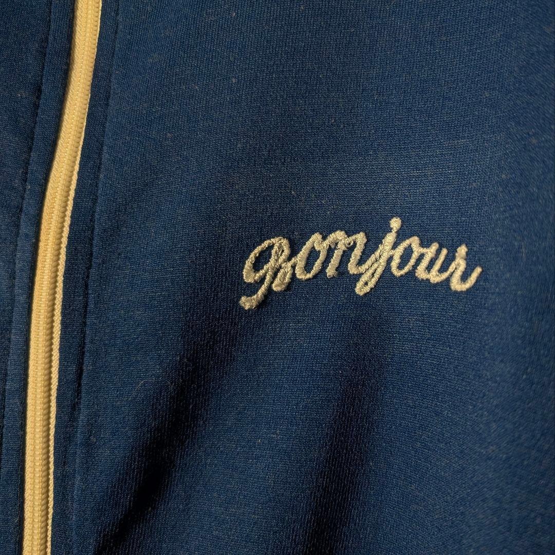 70s　ボーリングシャツ　トラックジャケット　刺繍ロゴ　ビンテージ　USA製　青