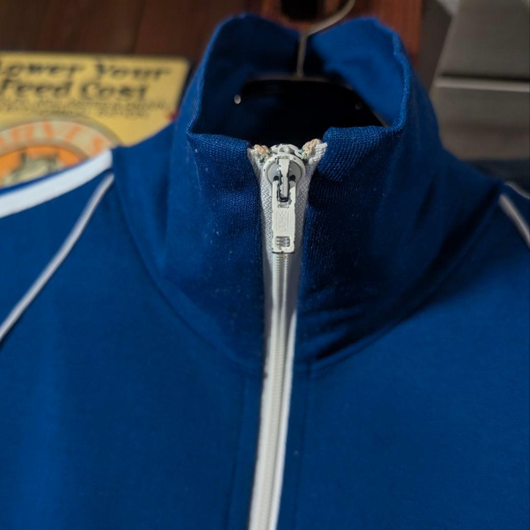 70s　ボーリングシャツ　トラックジャケット　刺繍ロゴ　ビンテージ　USA製　青