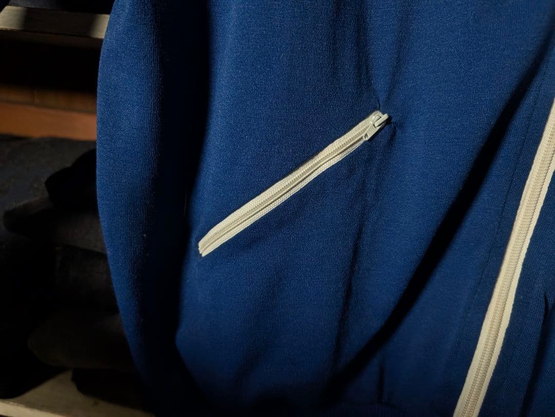 70s　ボーリングシャツ　トラックジャケット　刺繍ロゴ　ビンテージ　USA製　青