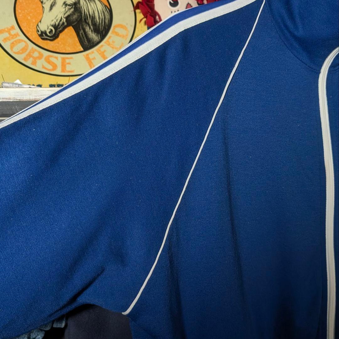 70s　ボーリングシャツ　トラックジャケット　刺繍ロゴ　ビンテージ　USA製　青