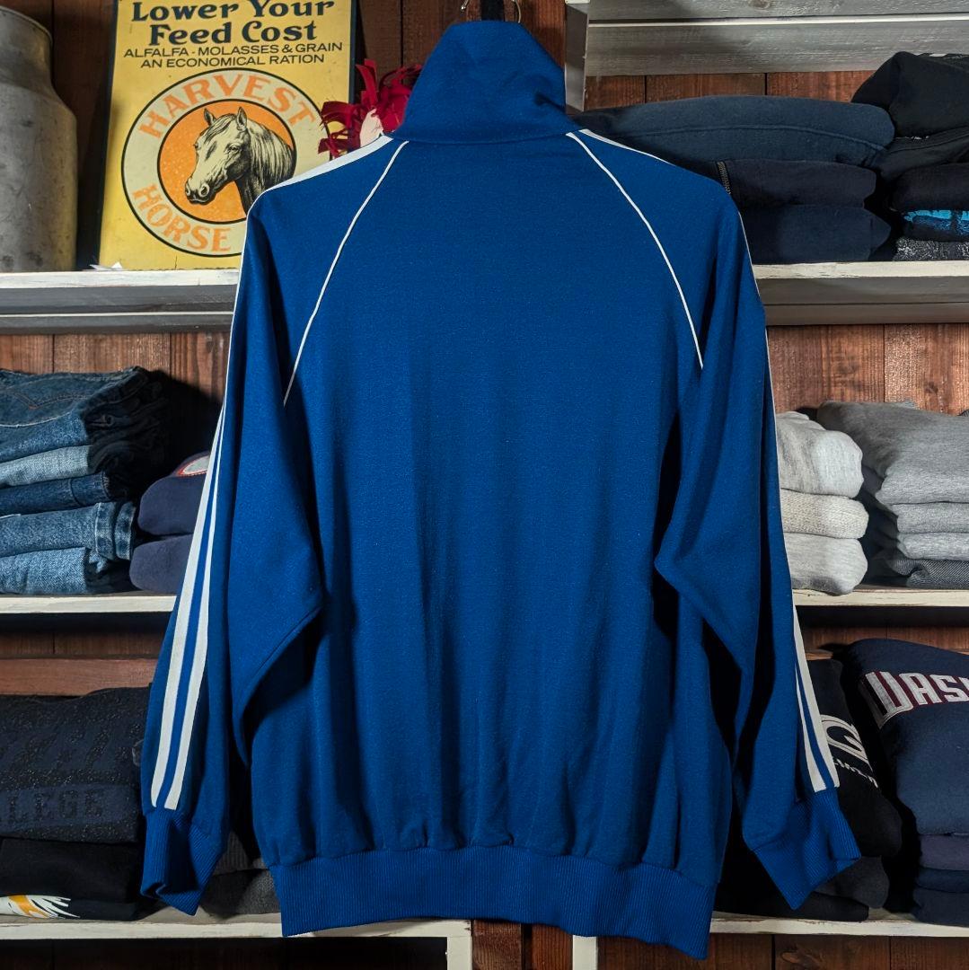 70s　ボーリングシャツ　トラックジャケット　刺繍ロゴ　ビンテージ　USA製　青