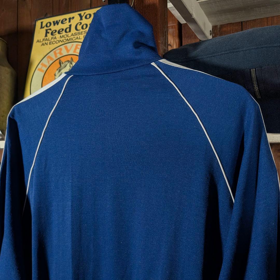 70s　ボーリングシャツ　トラックジャケット　刺繍ロゴ　ビンテージ　USA製　青