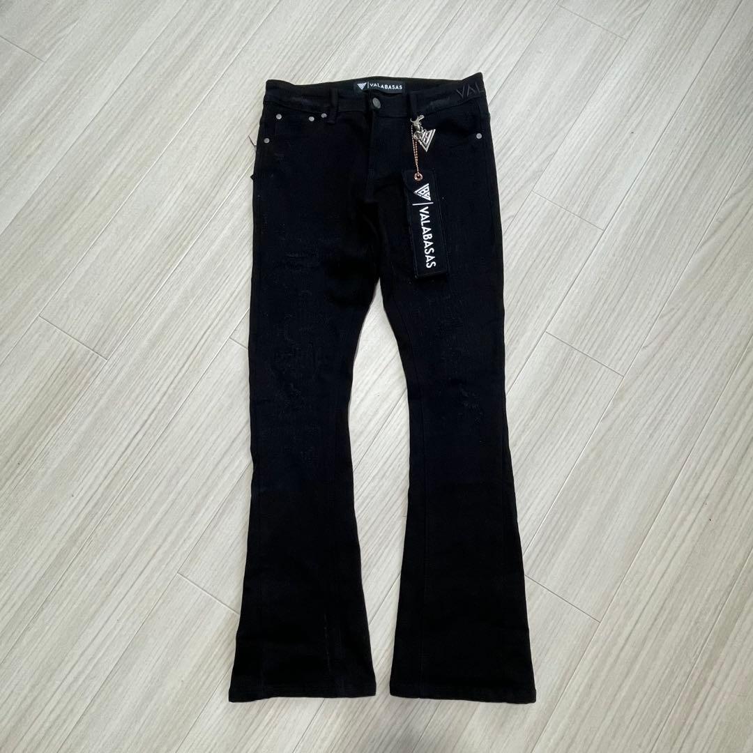 バラバサスvalabasas スキニーフレアデニム drip ダメージ 30 黒