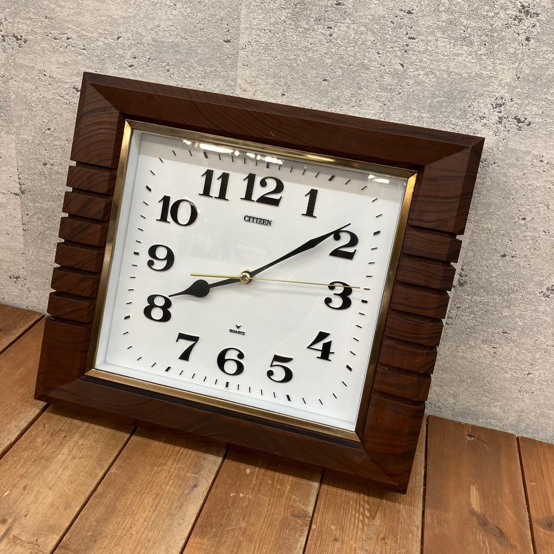 昭和レトロ シチズン スクエア型 クオーツ 木目柄 壁掛け時計 アナログ