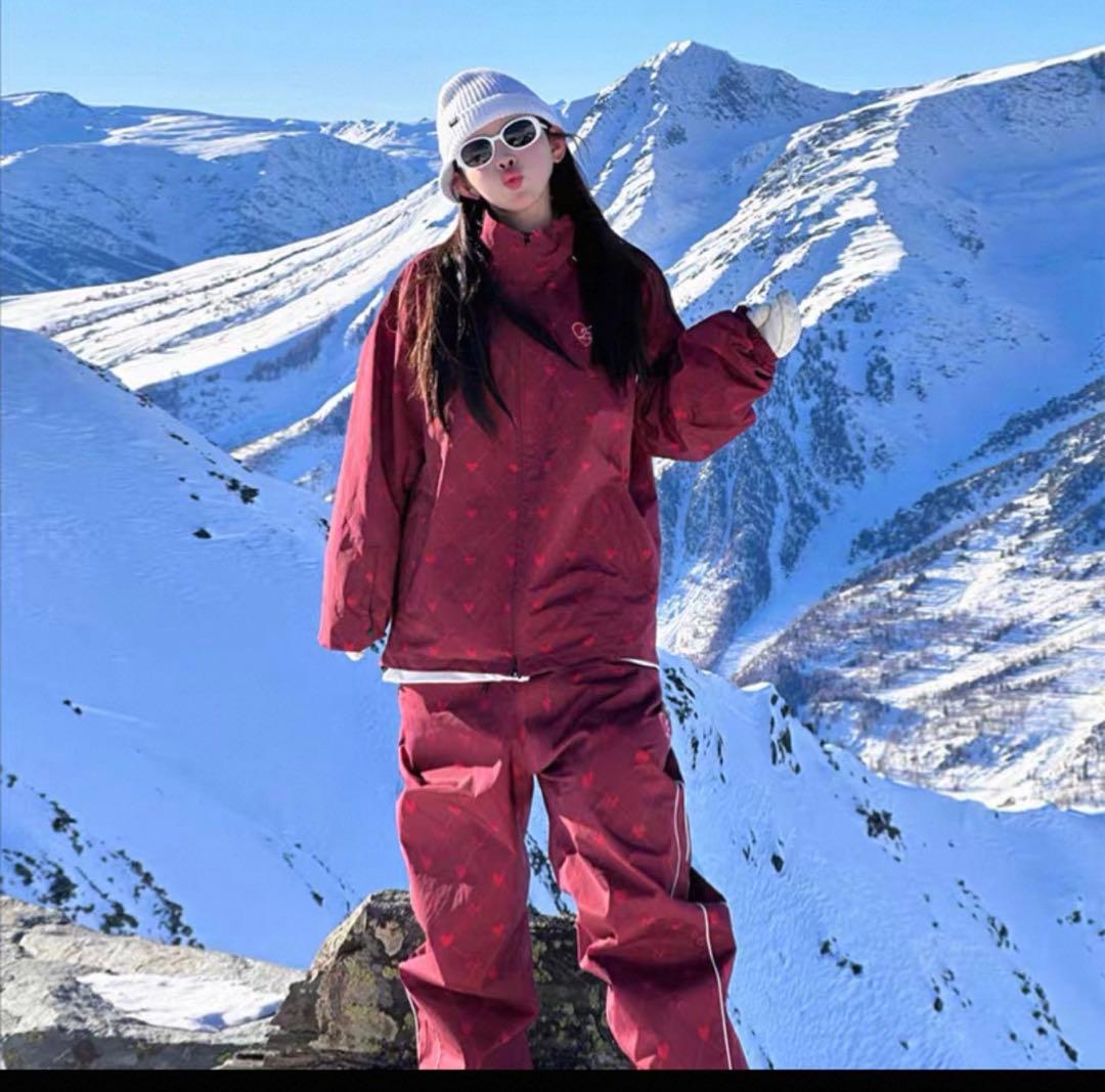 新品 スノーボード ウェア 上下セット メンズ レディース 朱色 スーツ 防水