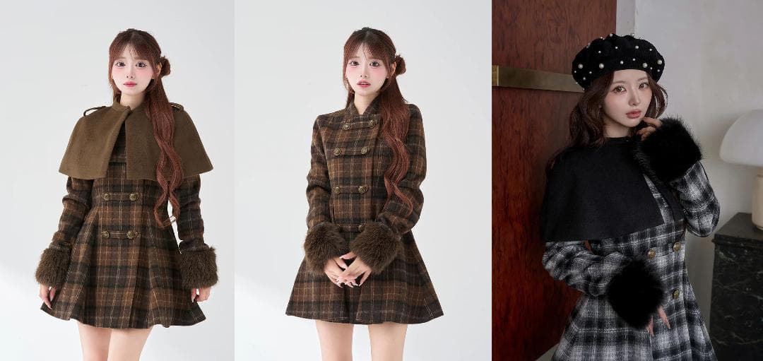 ダーリッチ darich ケープチェックナポレオンコート ブラック FREE