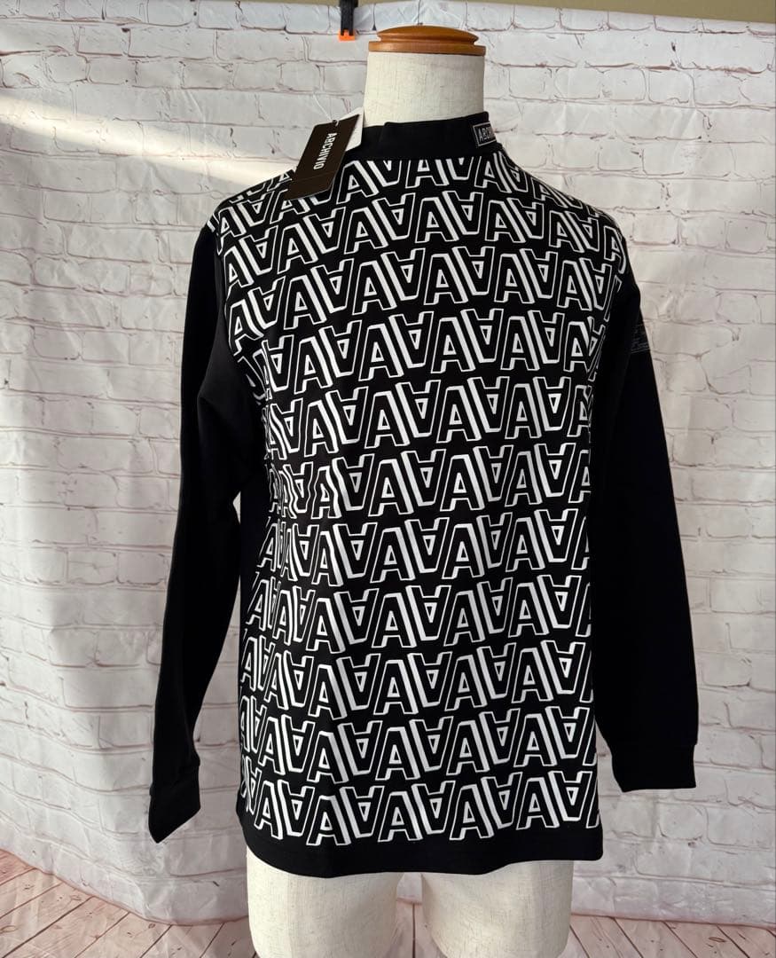 新品ARCHIVIO 長袖モックネック長袖シャツ ロゴパターン吸温発熱46