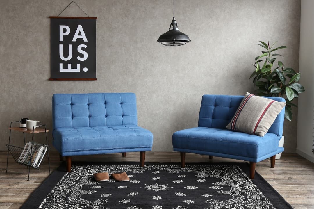 【送料無料】リクライニング式ソファベッド ソファ 3人掛け 3人用 ブルー 布