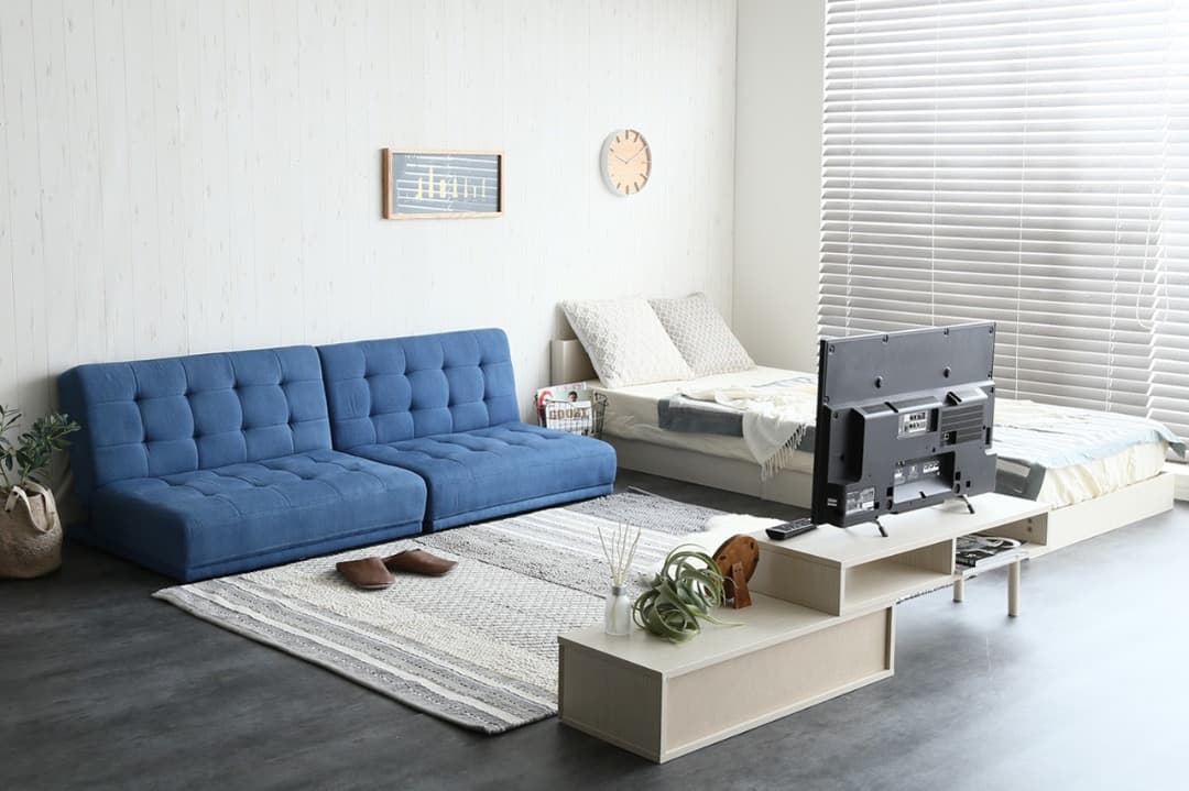 【送料無料】リクライニング式ソファベッド ソファ 3人掛け 3人用 ブルー 布