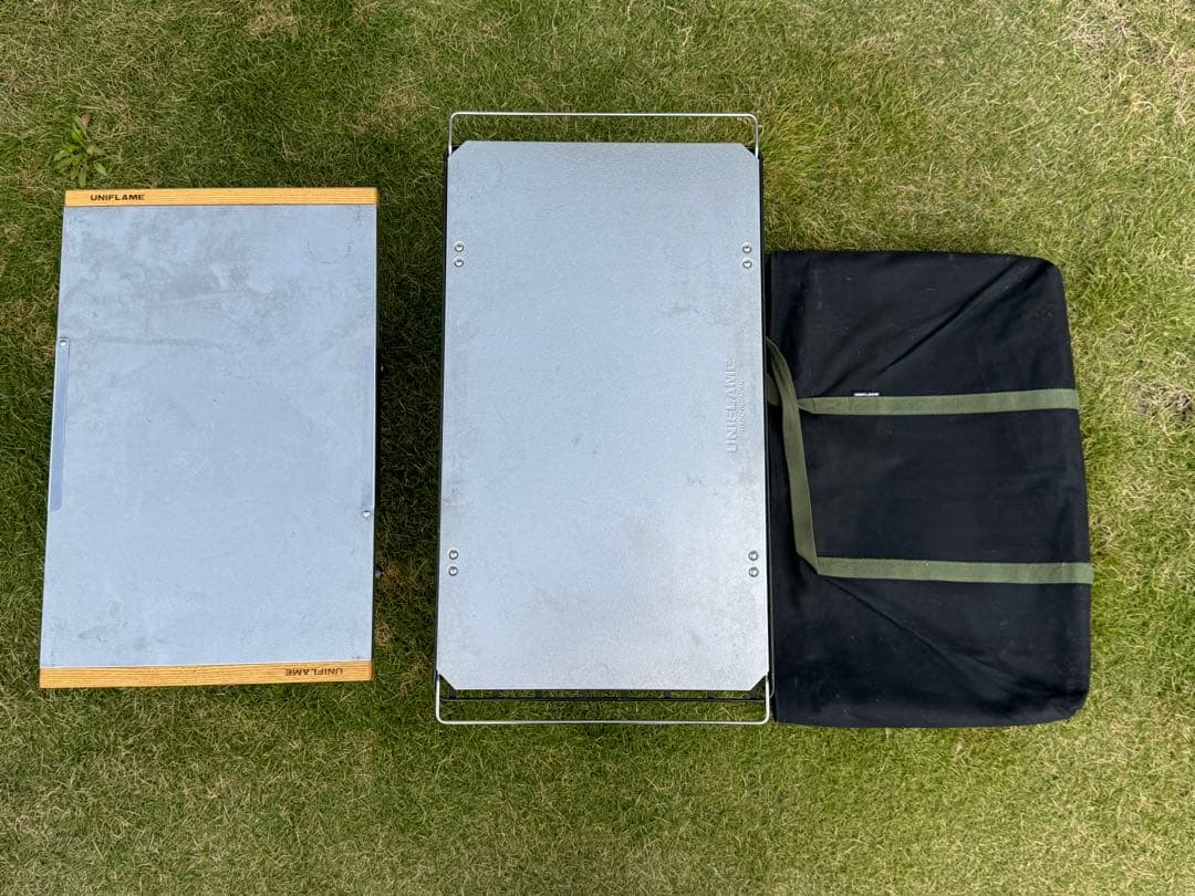 ユニフレーム 焚き火テーブル、フィールドラック2個、ステンレス天板