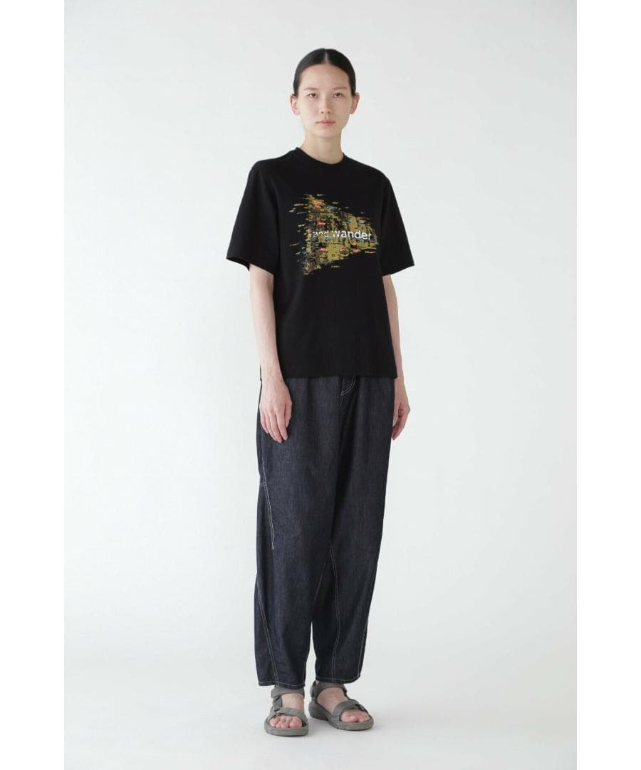 and wander アンドワンダー デニムワイドパンツ WS Black