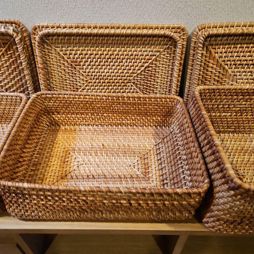 無印　重なるラタン　長方形バスケット