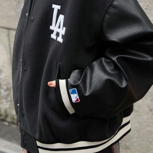 【タグ付き・未使用品L】ドジャース◎ワッペン刺繍◎メルトンスタジャン◎黒