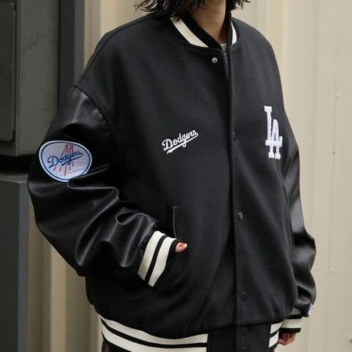 【タグ付き・未使用品L】ドジャース◎ワッペン刺繍◎メルトンスタジャン◎黒