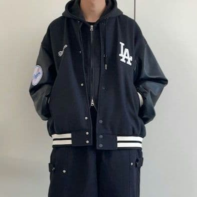 【タグ付き・未使用品L】ドジャース◎ワッペン刺繍◎メルトンスタジャン◎黒