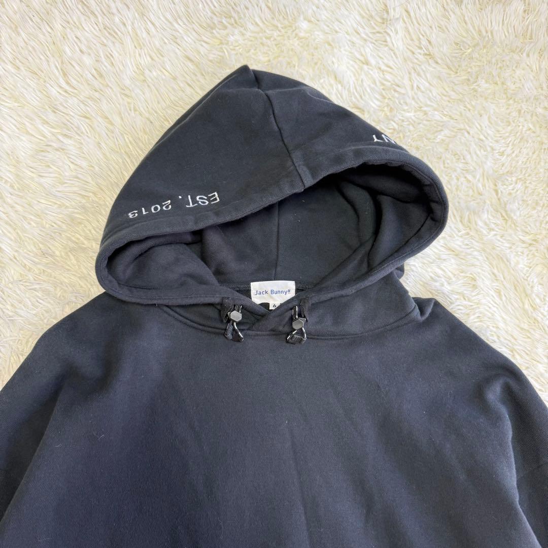 【ジャックバニー】美品 パーカー ブラック 6サイズ メンズ 刺繍ロゴ 裏起毛