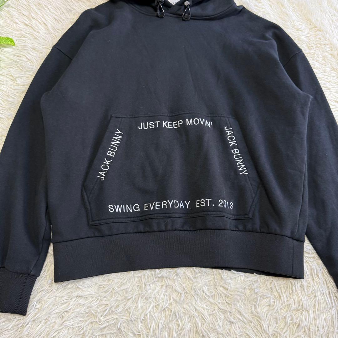 【ジャックバニー】美品 パーカー ブラック 6サイズ メンズ 刺繍ロゴ 裏起毛