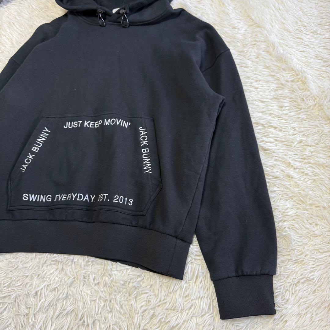 【ジャックバニー】美品 パーカー ブラック 6サイズ メンズ 刺繍ロゴ 裏起毛