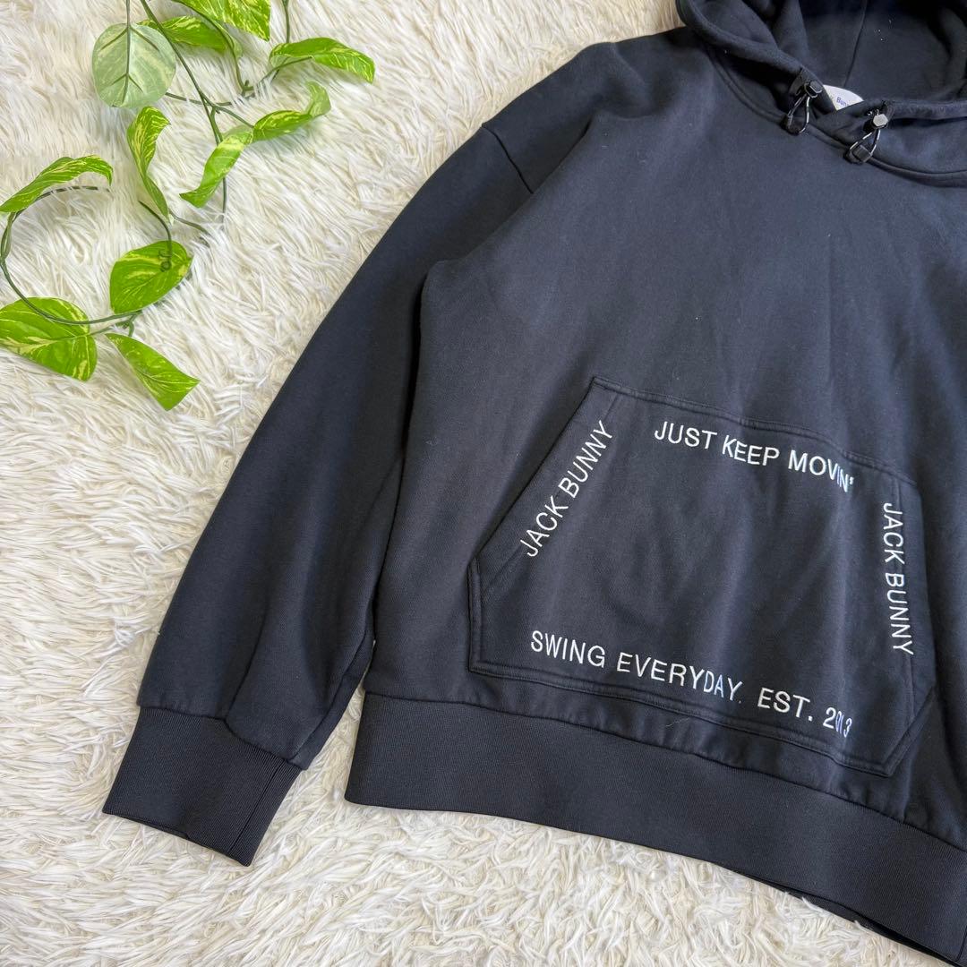 【ジャックバニー】美品 パーカー ブラック 6サイズ メンズ 刺繍ロゴ 裏起毛