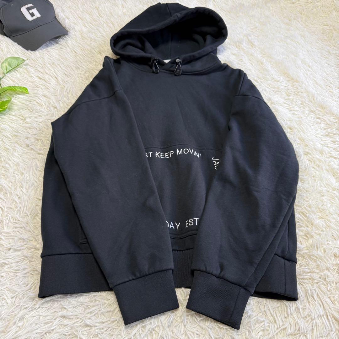 【ジャックバニー】美品 パーカー ブラック 6サイズ メンズ 刺繍ロゴ 裏起毛