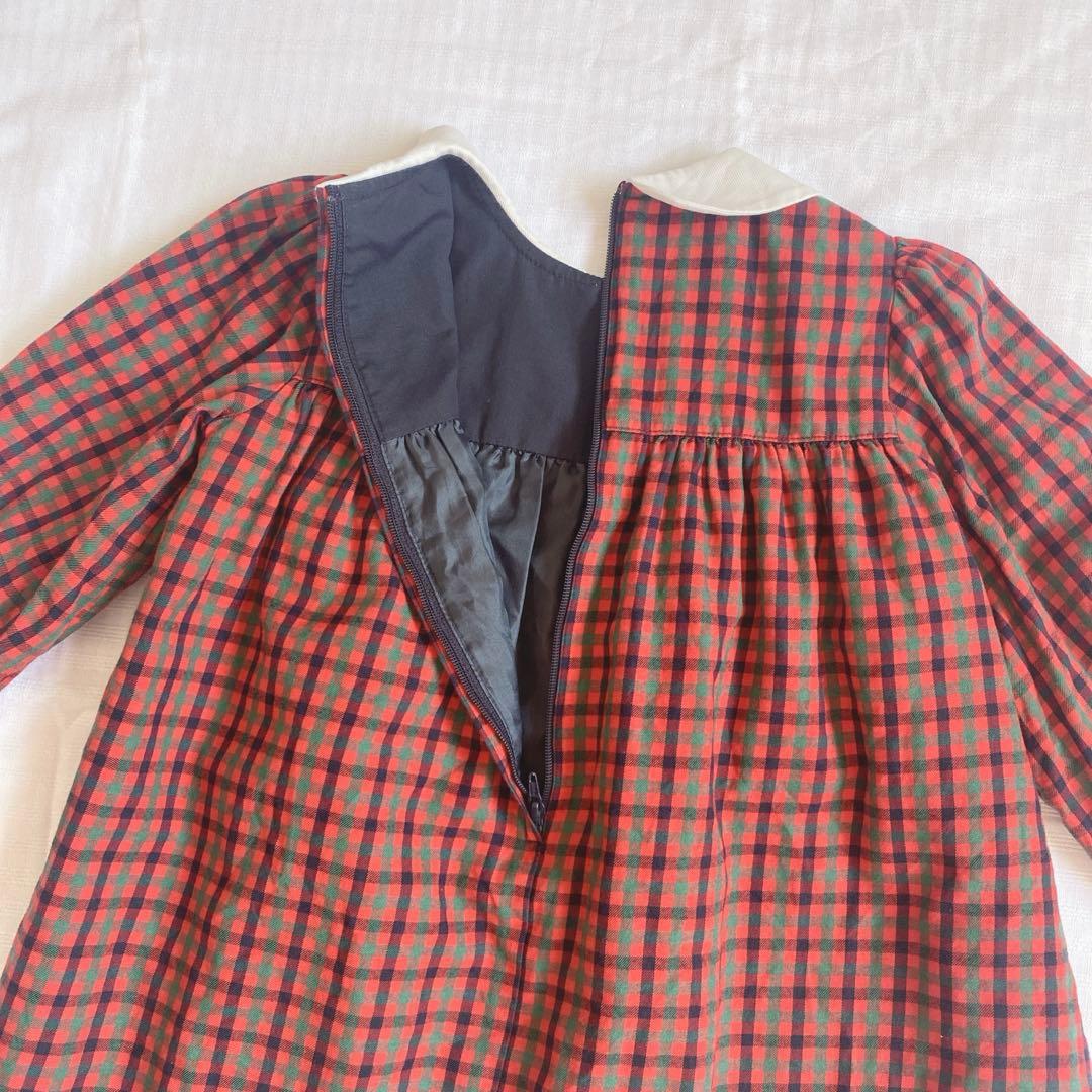 美品　familiar 赤系ファミリアチェック ワンピース 100 現行品　白襟