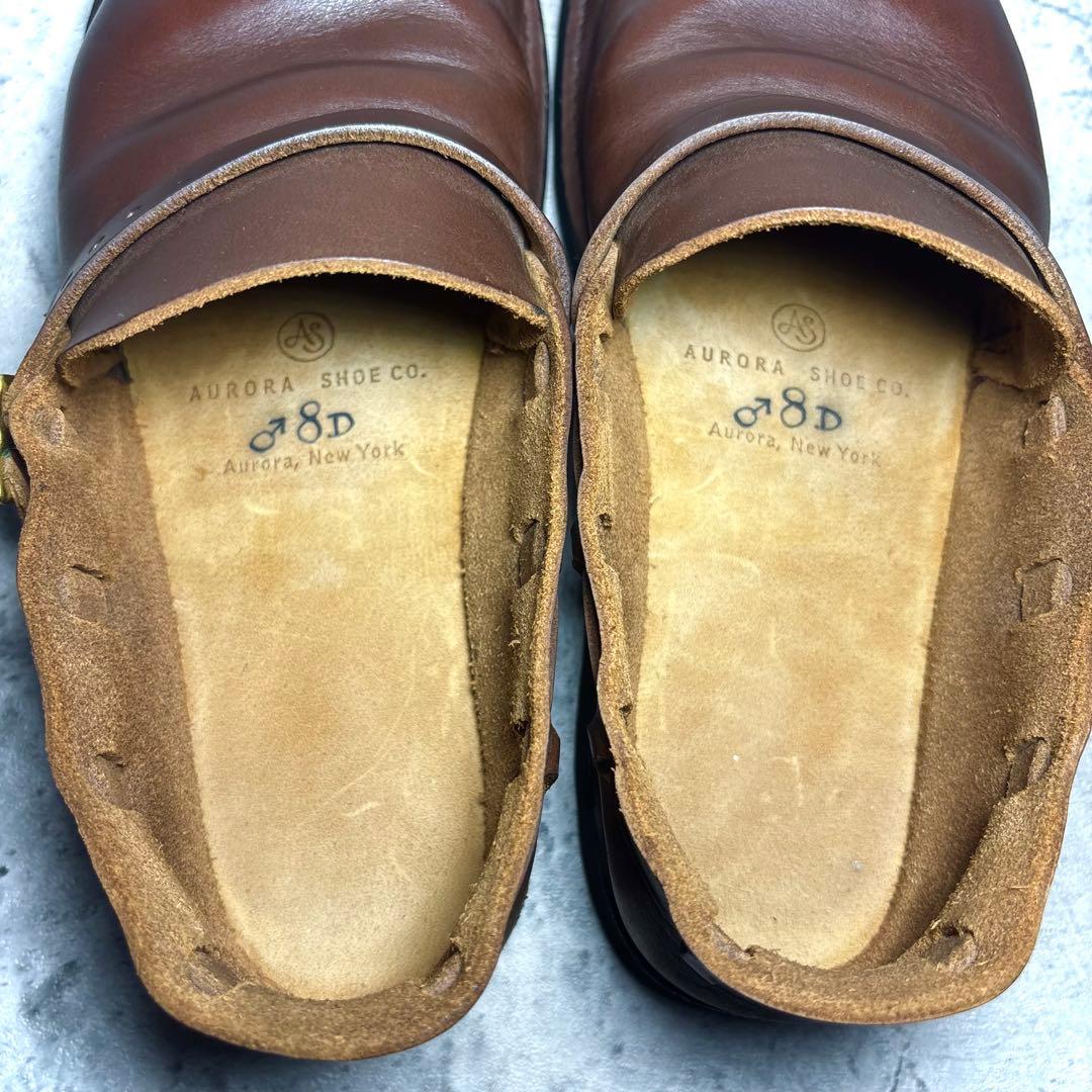 【美品！】オーロラシューズ ミドルイングリッシュ レザースリッポン 8D 茶