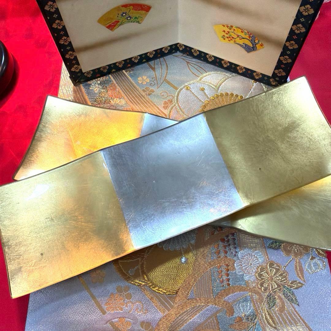 まま 金彩角皿　庫山窯羽子板皿　金銀ガラス製プレート16客 No.4-36