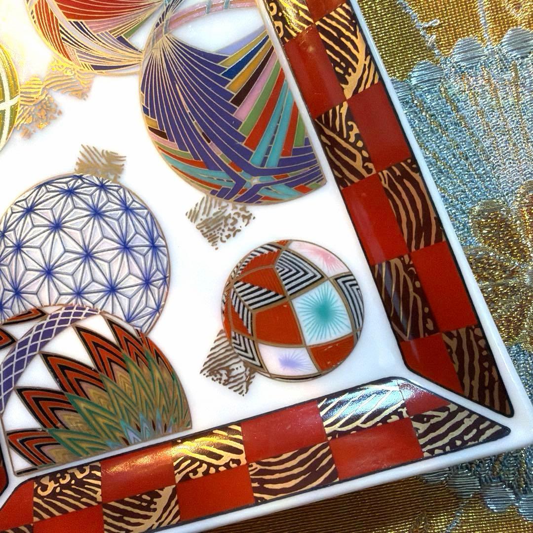 まま 金彩角皿　庫山窯羽子板皿　金銀ガラス製プレート16客 No.4-36