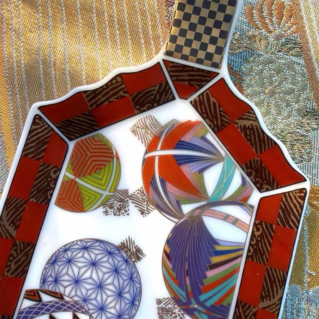 まま 金彩角皿　庫山窯羽子板皿　金銀ガラス製プレート16客 No.4-36