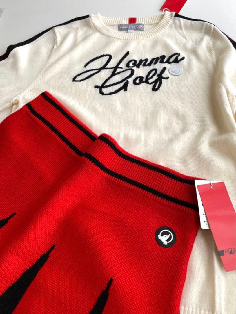 【新品タグ付き】ホンマゴルフ　3点セット　セーター　スカート　ニーハイソックス